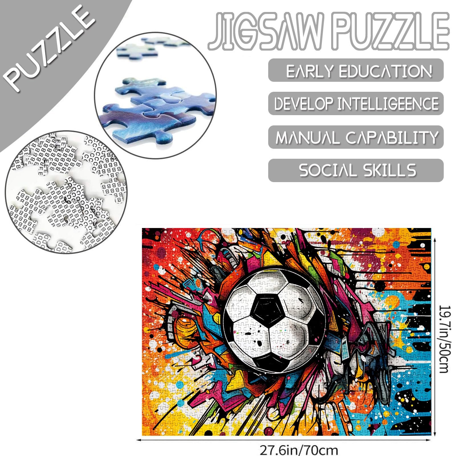 Пазл Football Graffiti 1000 деталей 50 x 70 см дерево черно-белый, фото №2