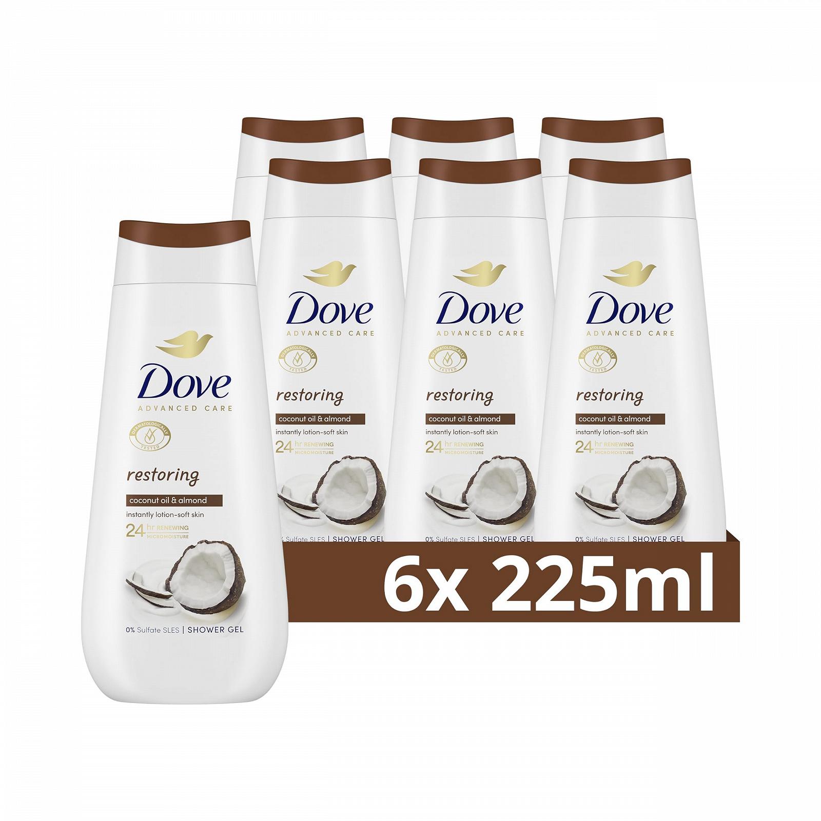 Гель для душу Dove Advanced Care Restoring з кокосовою олією та екстрактом мигдалю 225 мл 6 шт, фото №1