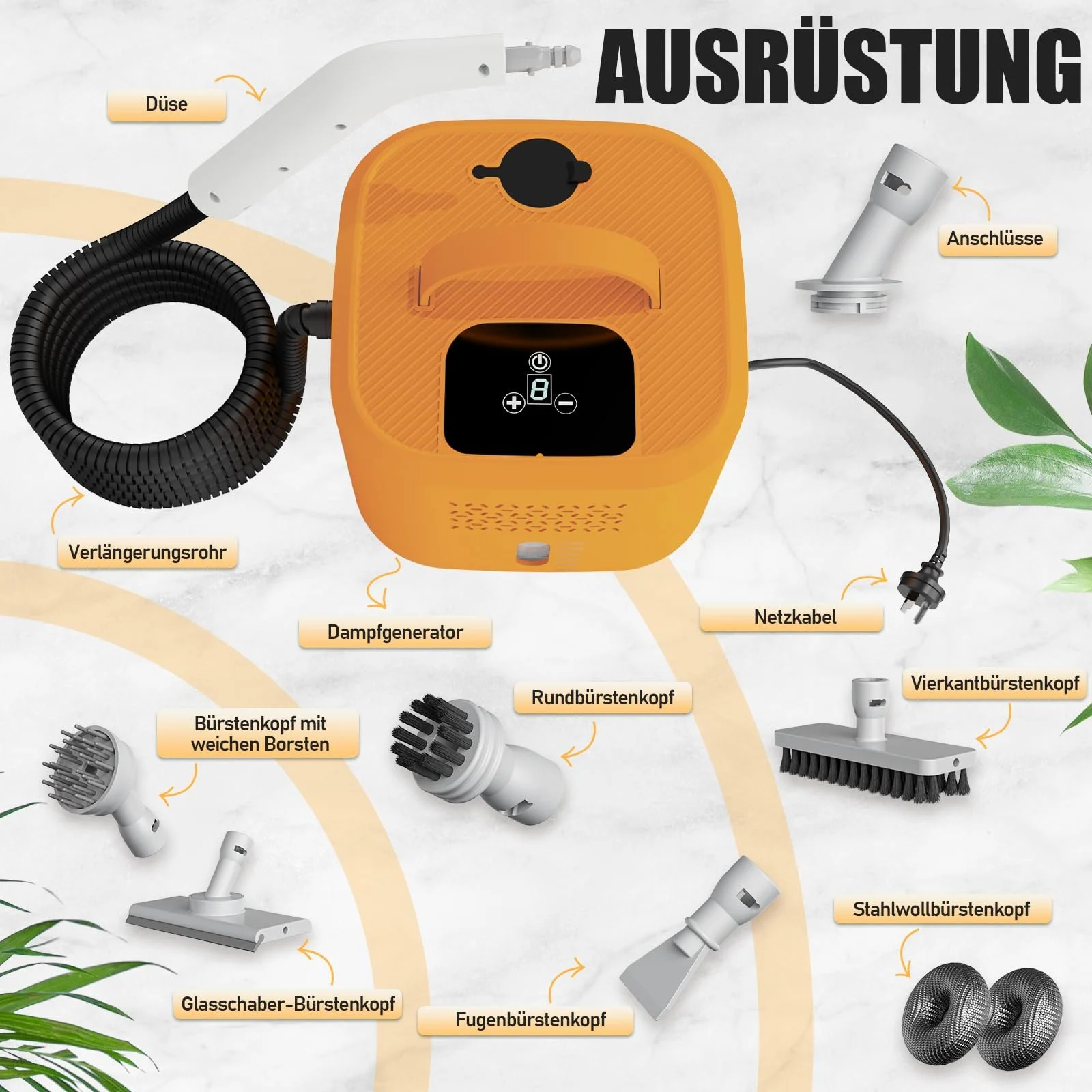 Пароочисник ручний з 6 насадками-щітками компактний 1.6 L, фото №7