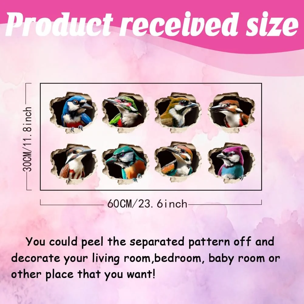 3D Наклейки на стіну SUPERDANT Птахи 8 шт. Кольоровий, фото №2