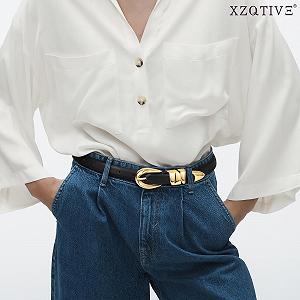 Ремінь Жіночий Шкіряний XZQTIVE з Золотою Срібною Пряжкою synthetic.ua - Фото 1