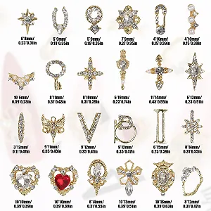 3D Шармы для ногтей, Набор из 24 блестящих страз для ногтей, драгоценные камни, сердце, крест, украшения для ногтей, золотые металлические украшения для ногтей, роскошные кристаллы для дизайна ногтей, DIY поделки synthetic.ua - Фото 1