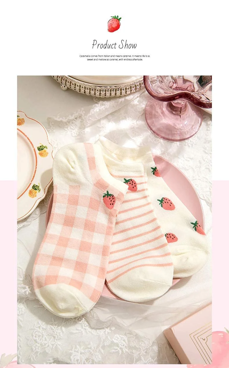 Носки Caramella, милые, забавные, летние, подарочный набор для женщин, размер 30, 6 пар, разноцветные носки (Клубника), клубника, фото №2