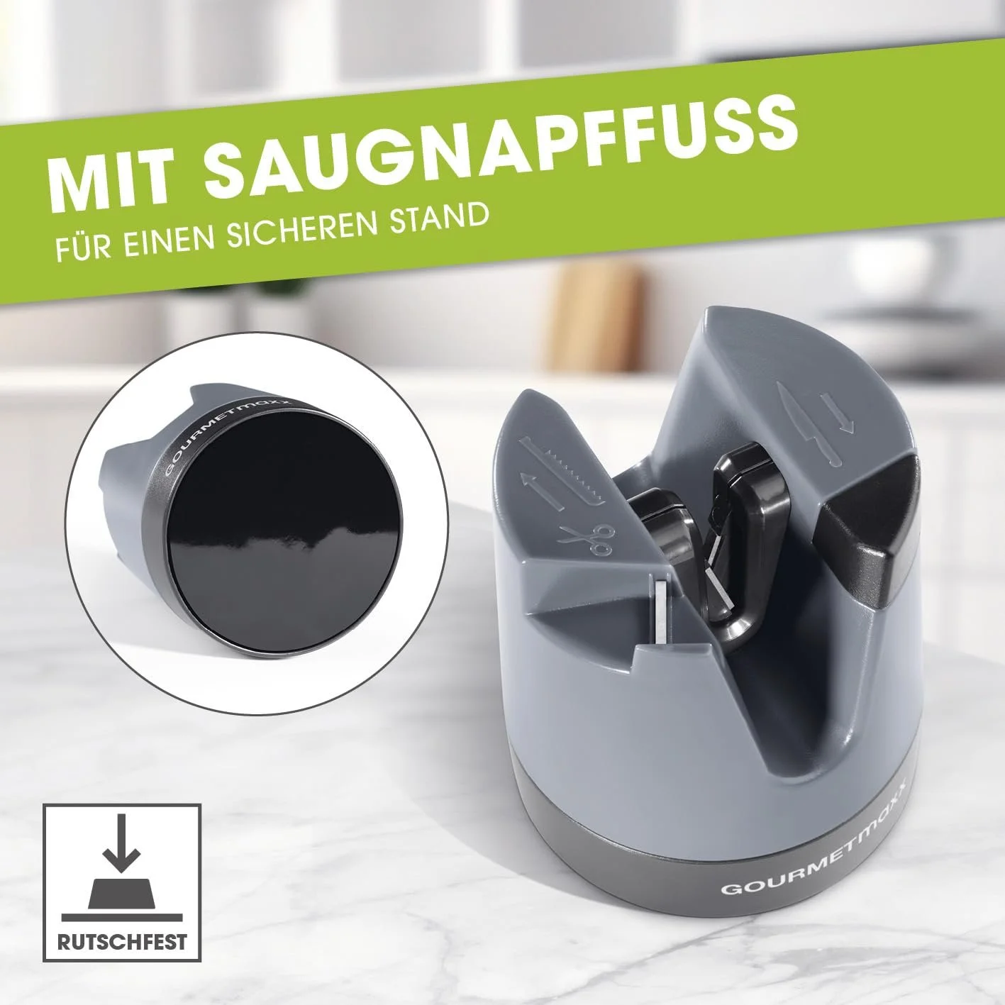 Точилка для ножів та ножиць GOURMETmaxx вольфрамові леза з полірувальним стрижнем, фото №6