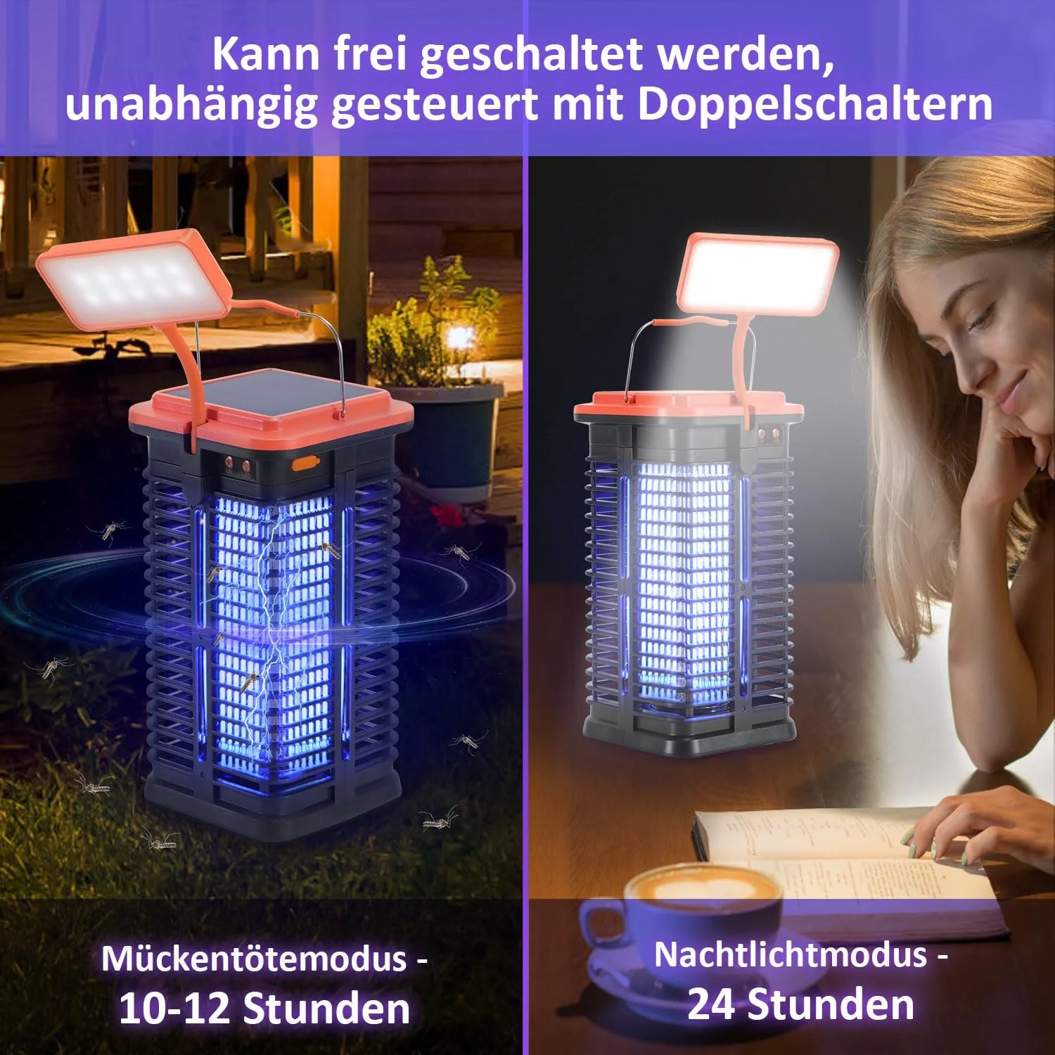 Уничтожитель насекомых электрический Mosquito Lamp солнечный 365 нм UV 1500 В LED подсвека, фото №6