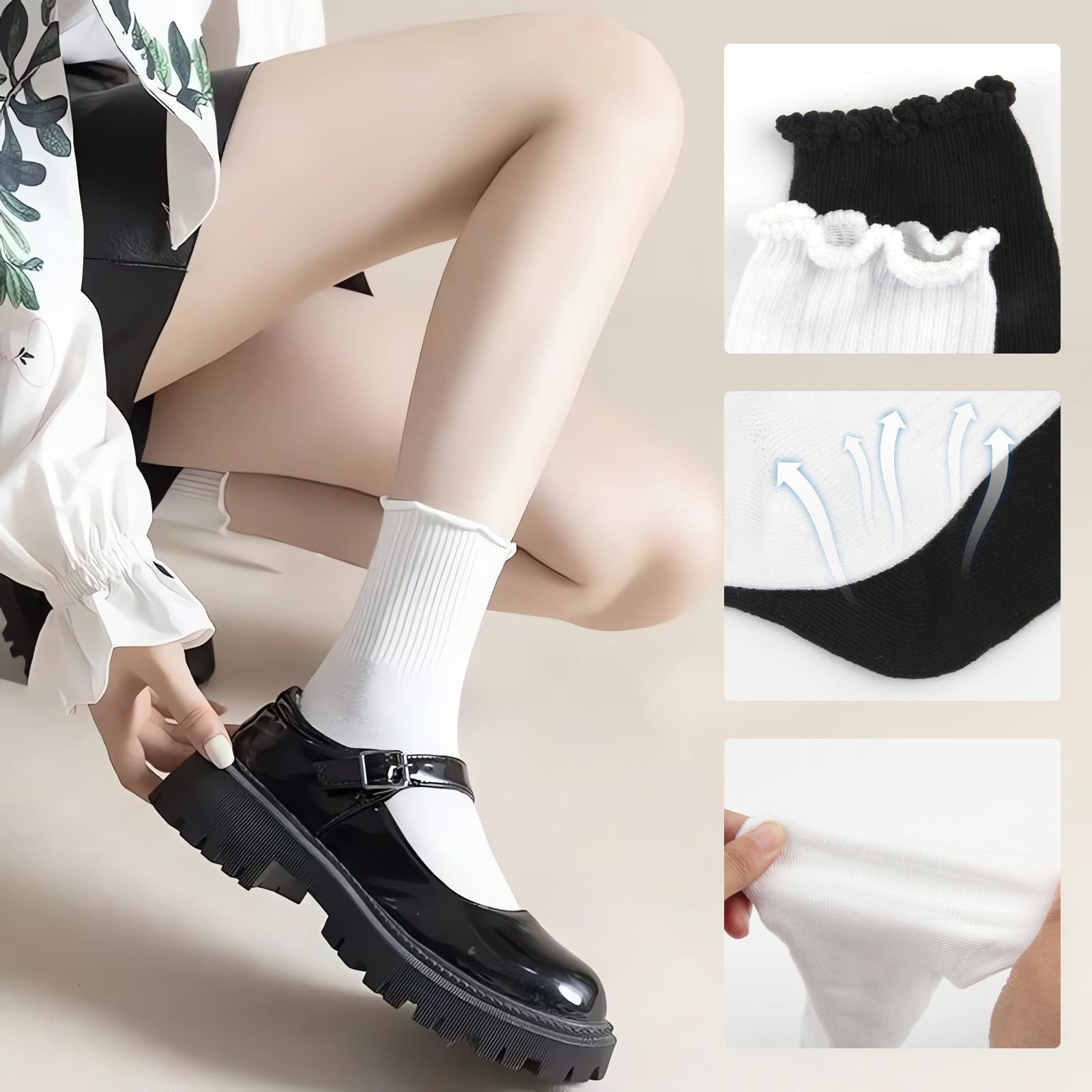 Носки с рюшами, 10 пар, хлопковые, бело-черные, размер 35-42, фото №4