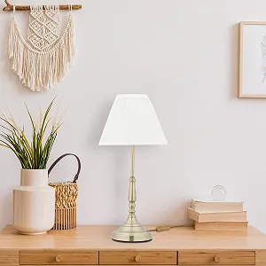 Настільна лампа Relaxdays Тканинний абажур Vintage E14 Метал 43x21 см Біла з золотом synthetic.ua - Фото 1