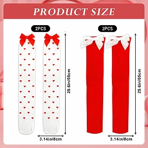 Гетры Женские с бантом, 2 пары Белые гетры с красным, Белые гетры с красными сердечками synthetic.ua - Фото 1