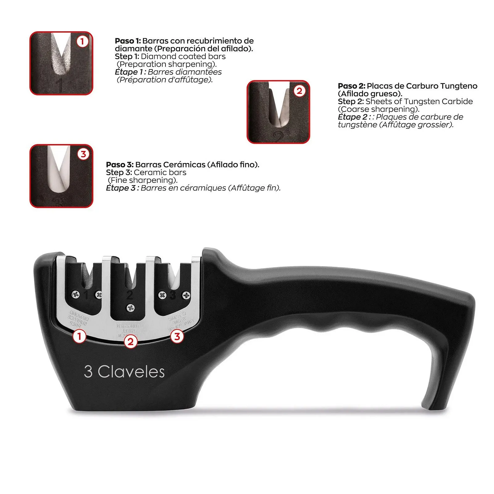 Точилка для ножів Tres Claveles 3-Step 3C ручна, фото №3 Точилка для ножів Tres Claveles 3-Step 3C ручна, фото №3