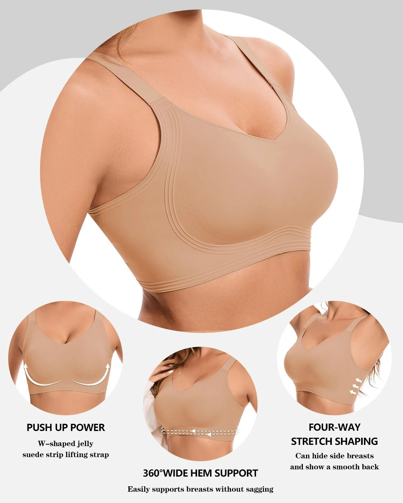 Бюстгальтер Comfort Full Cup Relief больших размеров без косточек с усиленной поддержкой и перекрестными бретелями женский, фото №3