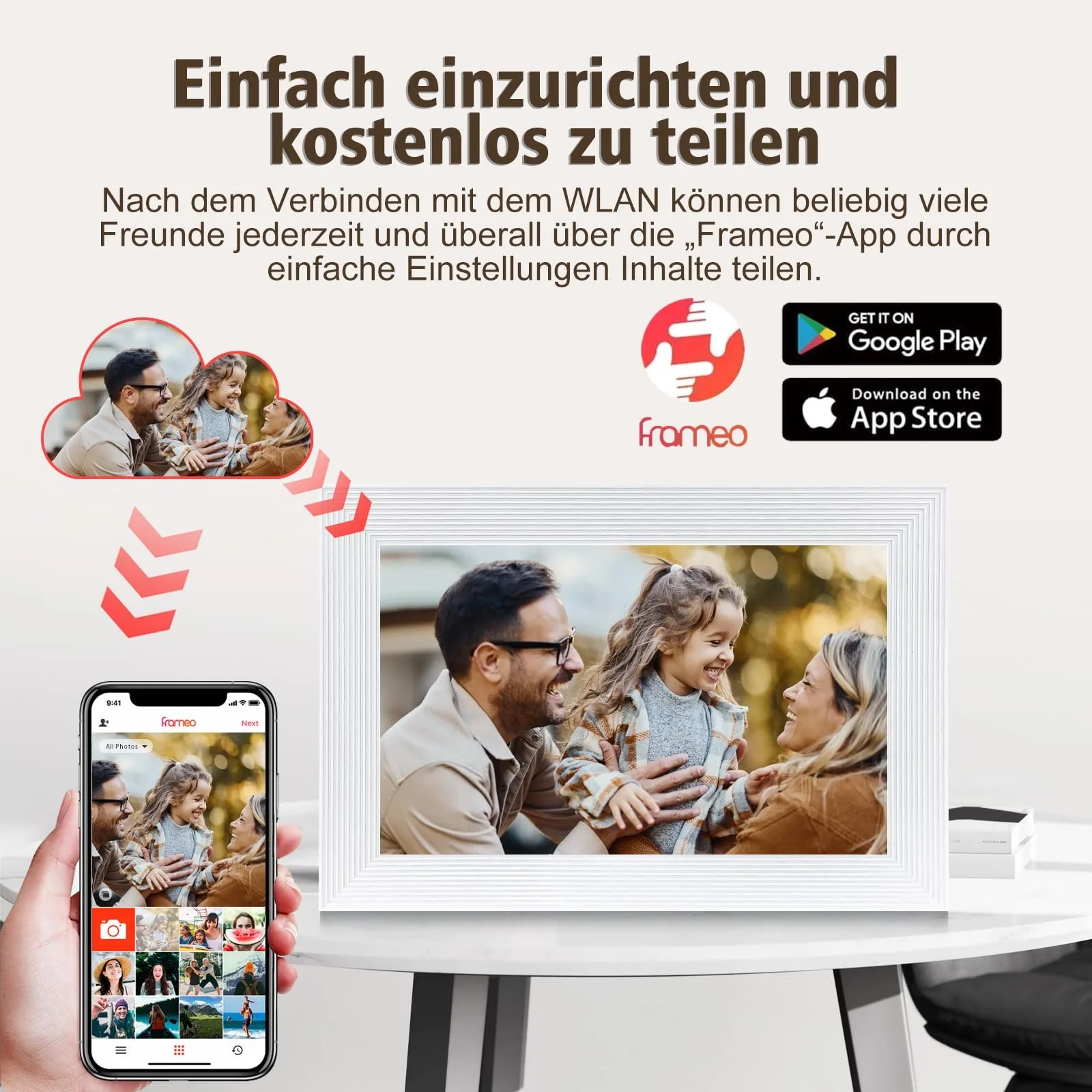 Цифровая фоторамка Frameo WLAN 10.1" IPS 1280 x 800 32 GB White, фото №3
