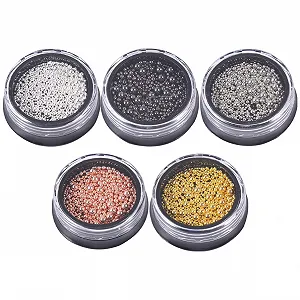 Бисер для ногтей Ipetboom 5 наборов Стальные металлические бусины для украшения натуральных и искусственных ногтей. Аксессуары для DIY маникюра. Многоцелевой для дизайна ногтей - Фото 1