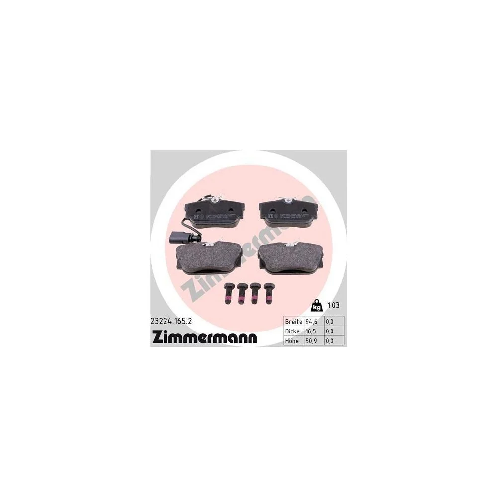 Комплект гальмівних колодок дискового гальма ZIMMERMANN 23224.165.2 для VAG задня вісь, фото №1