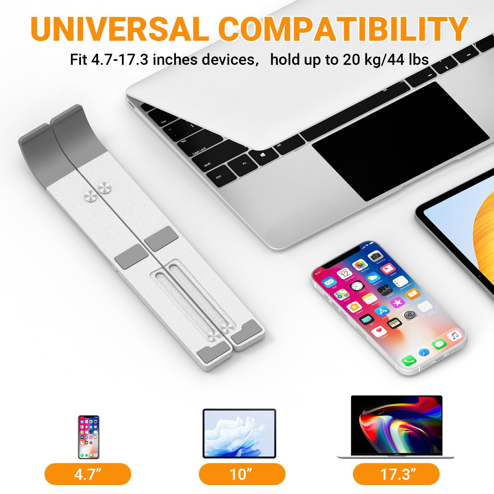 Підставка для ноутбука з 5 рівнями регулювання висоти, складана та портативна з алюмінієвого сплаву, сумісна з ноутбуками 10 - 17,3 дюймів Срібляста, фото №7 Підставка для ноутбука з 5 рівнями регулювання висоти, складана та портативна з алюмінієвого сплаву, сумісна з ноутбуками 10 - 17,3 дюймів Срібляста, фото №7