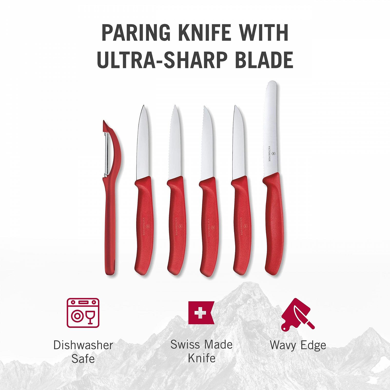 Набор кухонных ножей Victorinox Swiss Classic, 6 предметов, для овощей, томатов и завтрака, нож и овощечистка, прочная пластиковая ручка, нержавеющая сталь, красный, фото №6