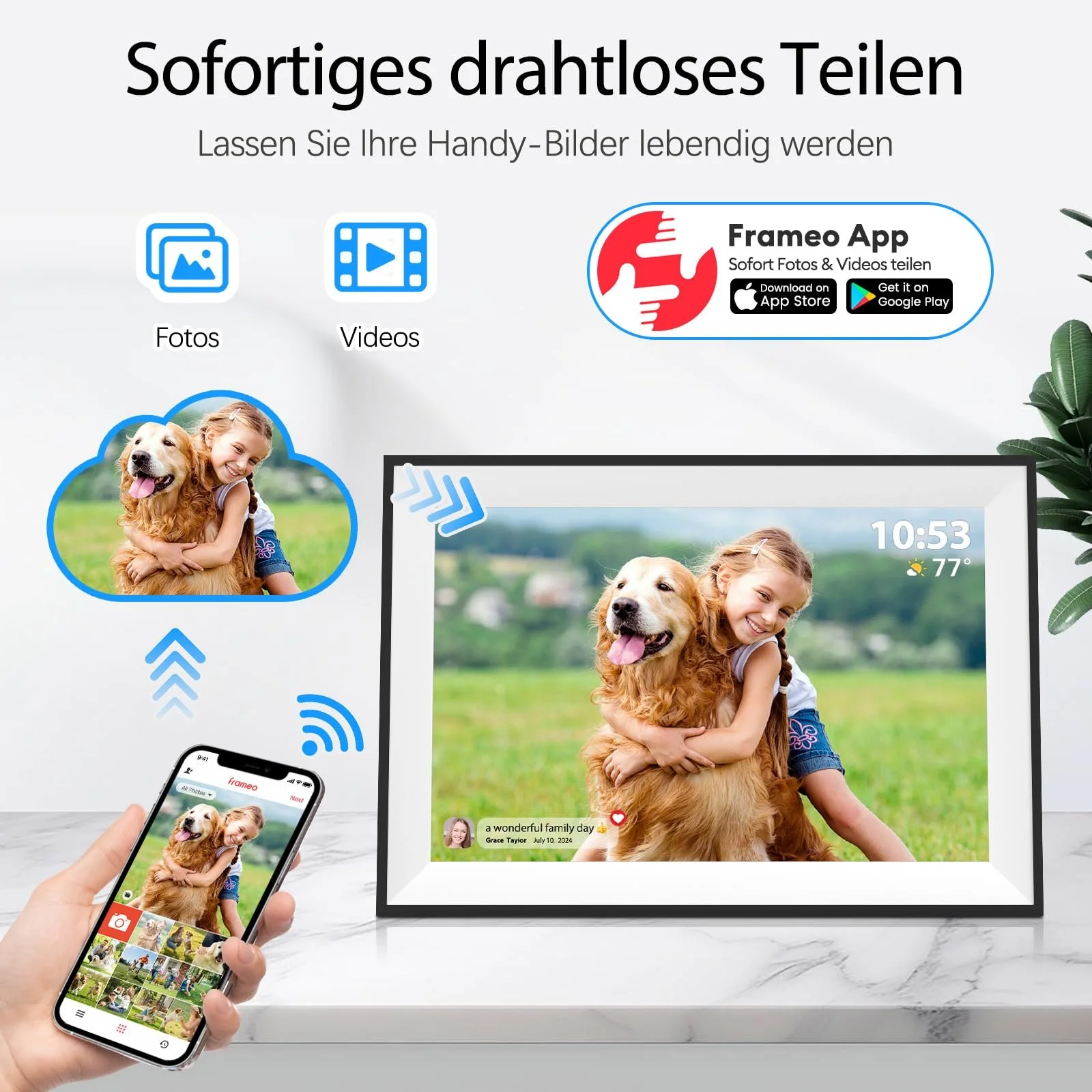 Цифровая фоторамка Frameo 10.1 дюймов 1280 x 800 HD IPS Сенсорный экран 32 GB Белая, фото №2