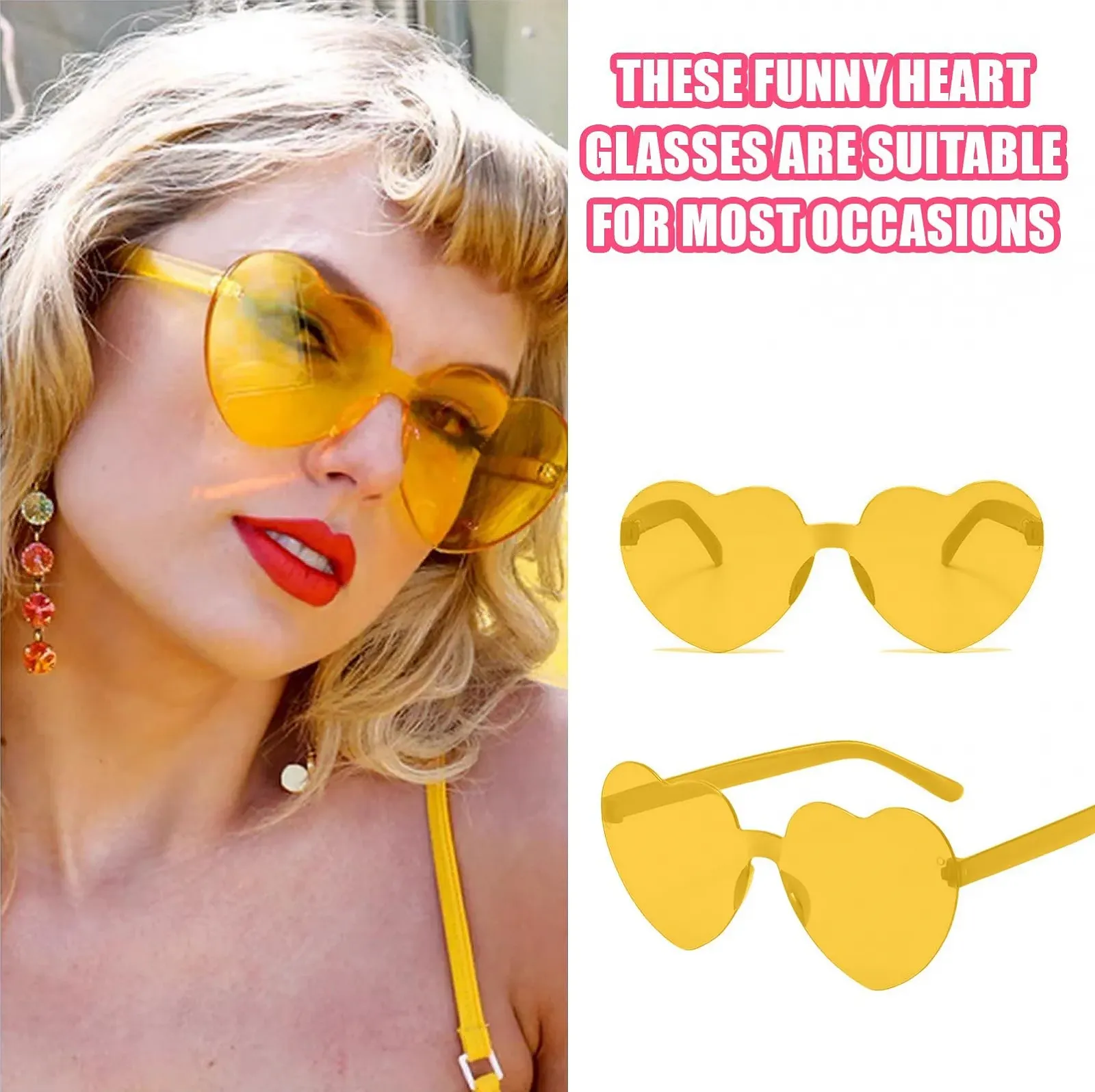 Солнцезащитные очки WEGREAT Сердце для женщин: 24 пары прозрачных безрамочных, фото №3