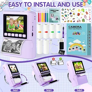 Детская фотокамера мгновенной печати 1080P HD 2.4 дюйма Screen 32GB 6 рулонов бумаги для печати synthetic.ua - Фото 1