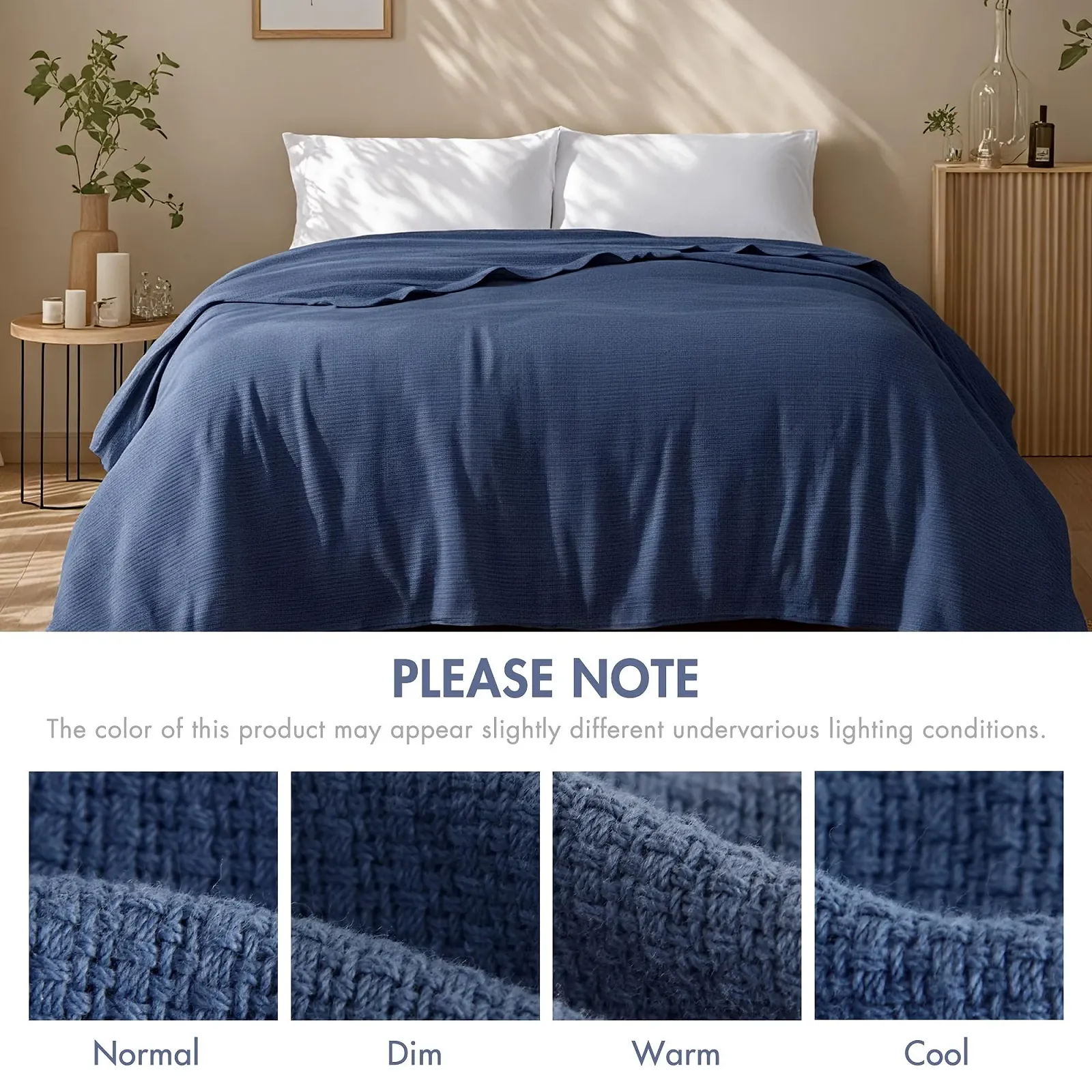 Одеяло Хлопковое Madison Park Freshspun Плетение корзинка Темно-синий Twin, фото №6