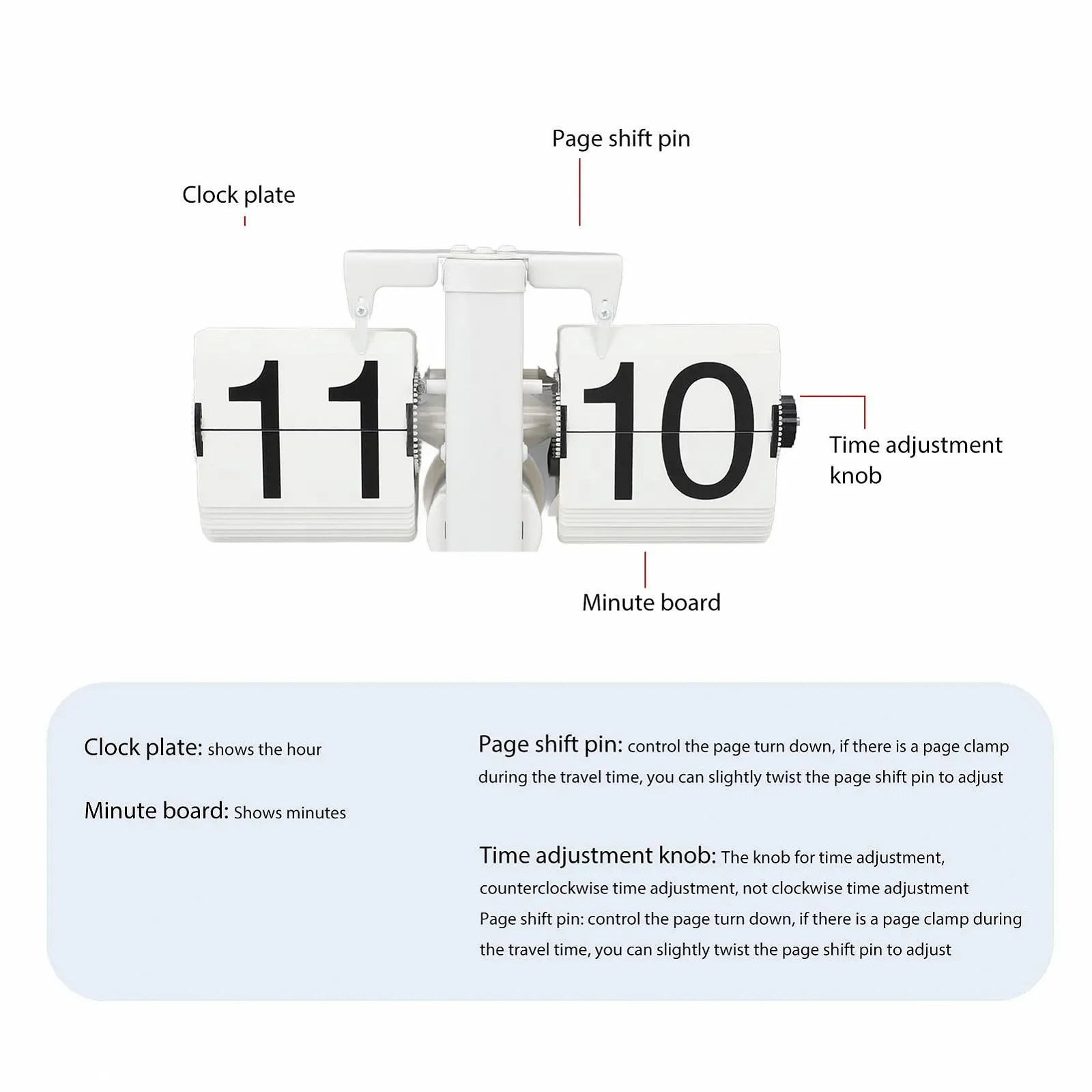 Годинник настільний Mumusuki Retro Folding, батарейне живлення, нержавіюча сталь, регульований час, легко читається, білий, фото №4