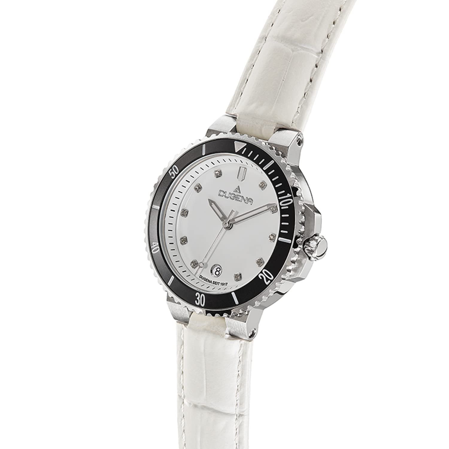 Женские часы Dugena Lady Diver Кварцевые 4461099 Белые Нержавеющая сталь Минеральное стекло Кожаный ремешок 5 Бар, Ремешок., фото №2