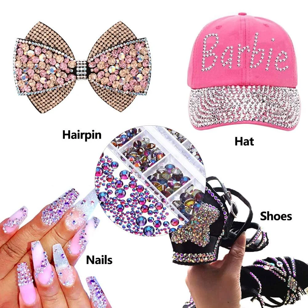 Стразы SagaSave 2000 шт., кристаллы для ногтей, плоская задняя часть, 6 размеров 1,5-6 мм в коробке с 12 отделениями, зеленый, фото №5