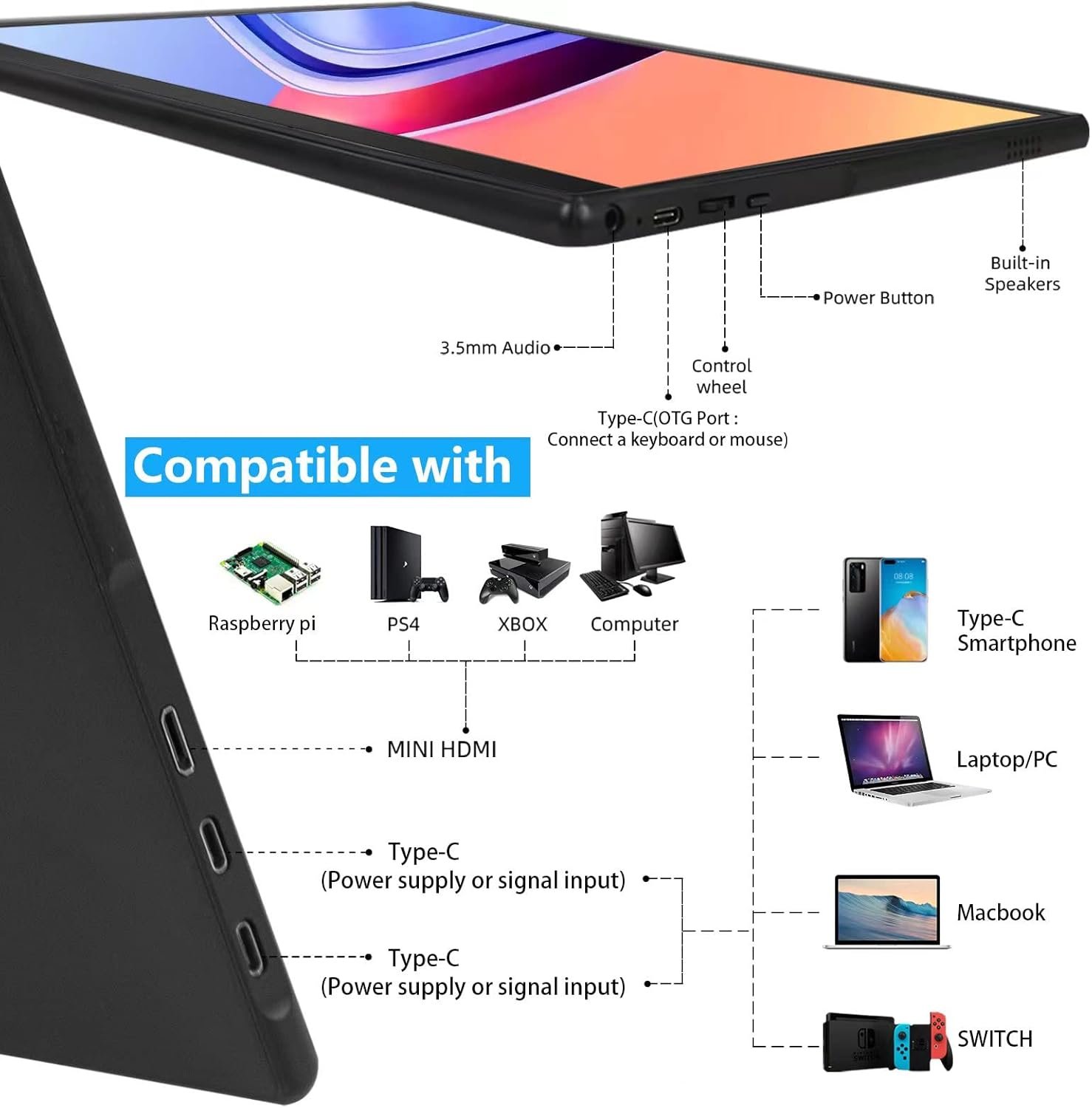 Монітор портативний сенсорний 15.6" Bnztruk Full HD IPS 60 Гц, фото №6