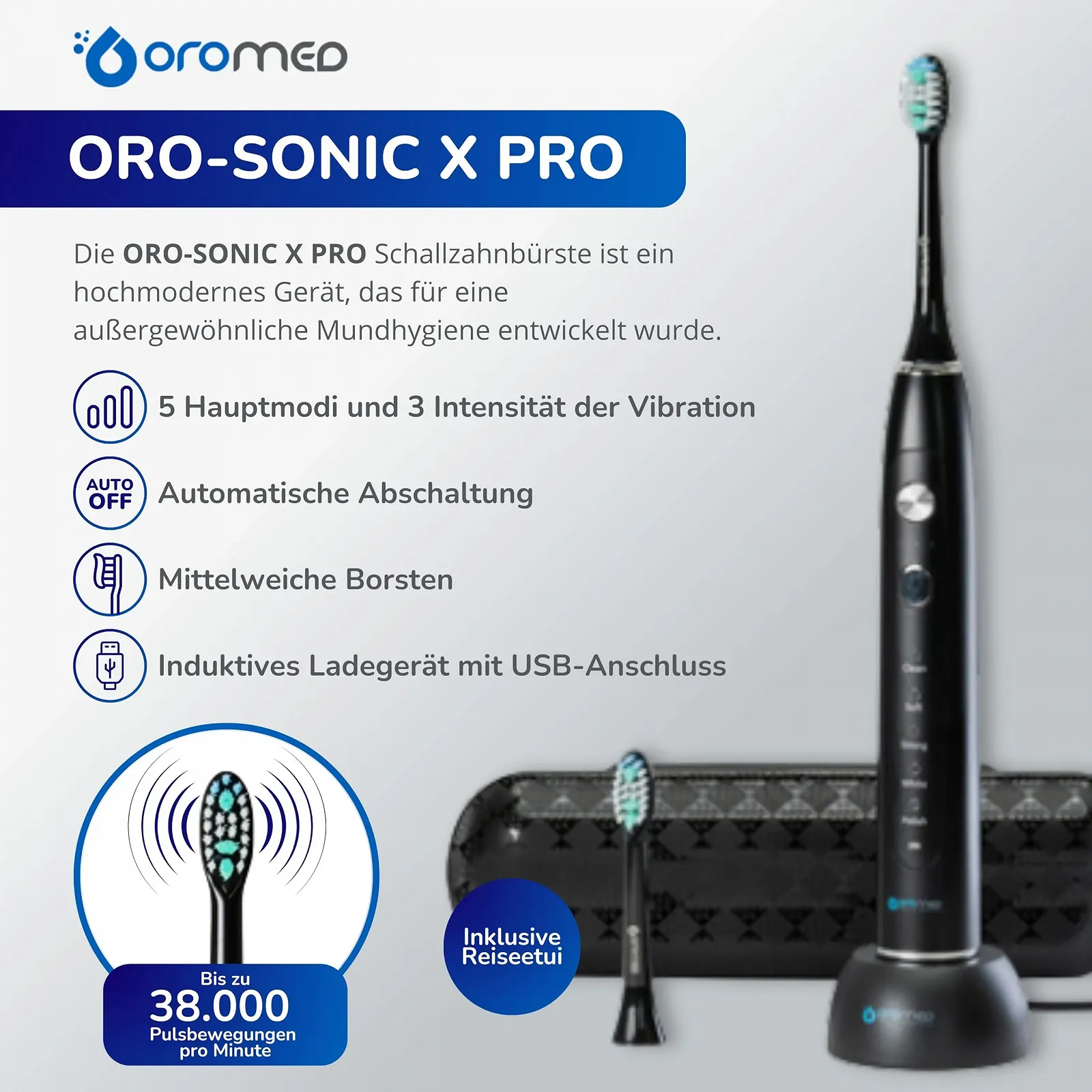 Электрическая звуковая зубная щетка Oromed ORO-SONIC X PRO Black, фото №2