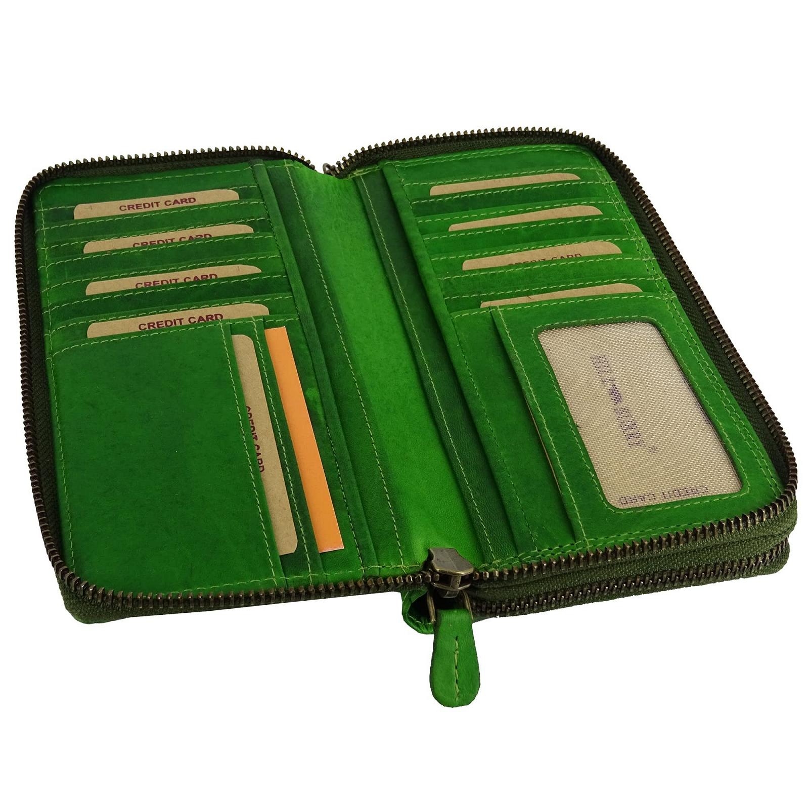 Кошелек Hill Burry RFID XXL Большой Кошелек Кожаный Кошелек для Женщин Длинный Кошелек Зеленый с Цветочным Узором (20 x 11 x 3.5 см) Зеленый, фото №7