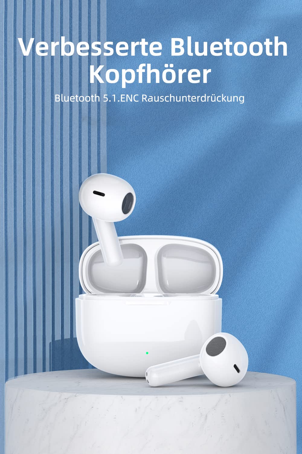 Навушники BKFRD Вкладиші З мікрофоном Бездротові 5.1 HiFi Стереозвук IPX7 Бездротове сенсорне керування Шумозаглушення 30 годин роботи Білі, фото №3 Навушники BKFRD Вкладиші З мікрофоном Бездротові 5.1 HiFi Стереозвук IPX7 Бездротове сенсорне керування Шумозаглушення 30 годин роботи Білі, фото №3