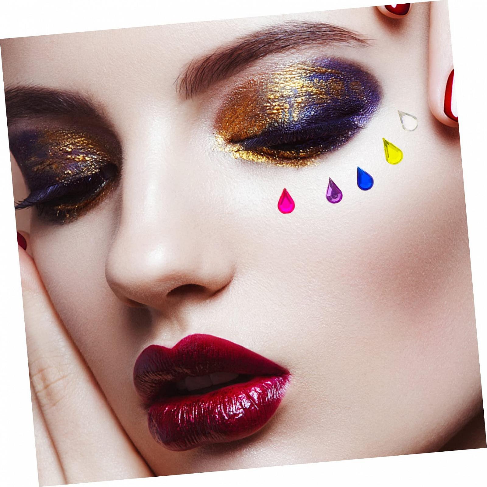 Наклейки самоклейні з камінням 5 аркушів для дівчат та хлопців для прикраси очей та обличчя для макіяжу, костюмованих вечірок та фестивалів, універсальні, фото №6