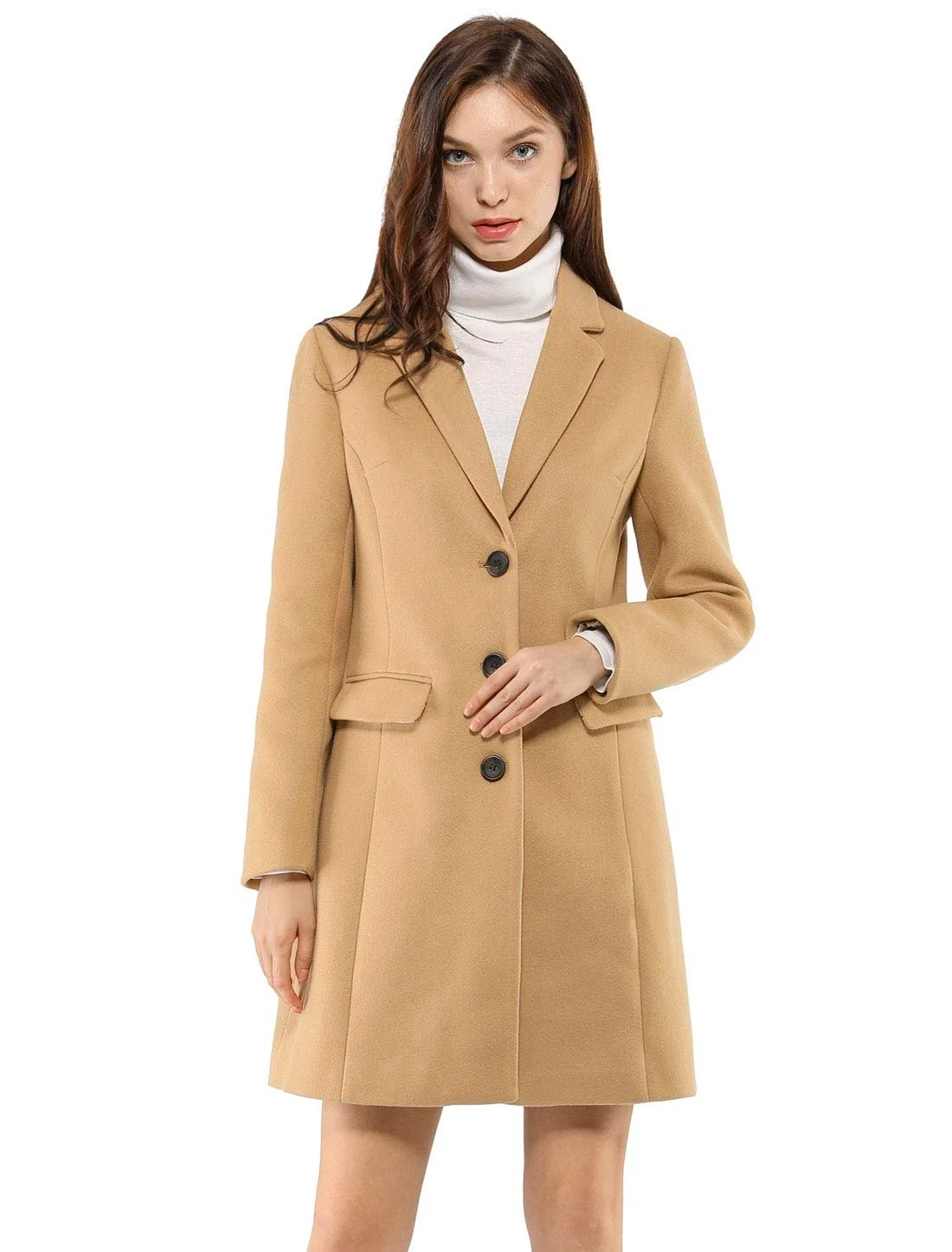 Шерстяное пальто Allegra K на пуговицах с лацканами, фото №3