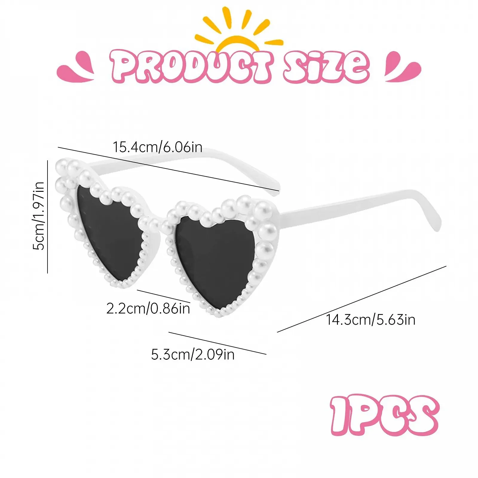 Слнцезащитные очки Сердце, Женские солнцезащитные очки в форме сердца, Свадебные аксессуары, Белые очки в форме сердца, Фестивальные солнцезащитные очки, Вечерние солнцезащитные очки, Жемчуг с Retro White, фото №2
