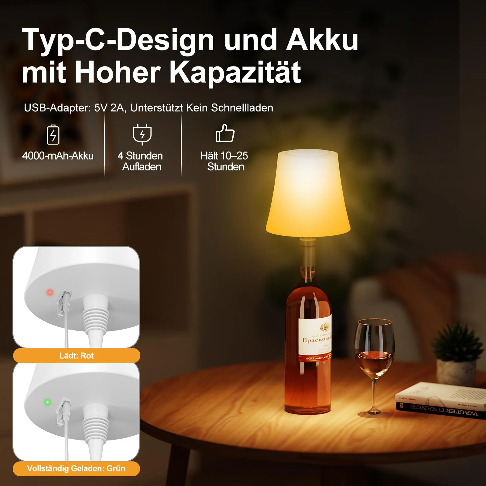 Настільна лампа для пляшок Suright LED бездротова акумуляторна RGB IP54, фото №6