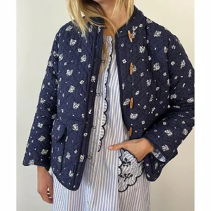 Куртка Nicoxijia Жіноча Квіткова стьобана з довгими рукавами з принтом synthetic.ua - Фото 1