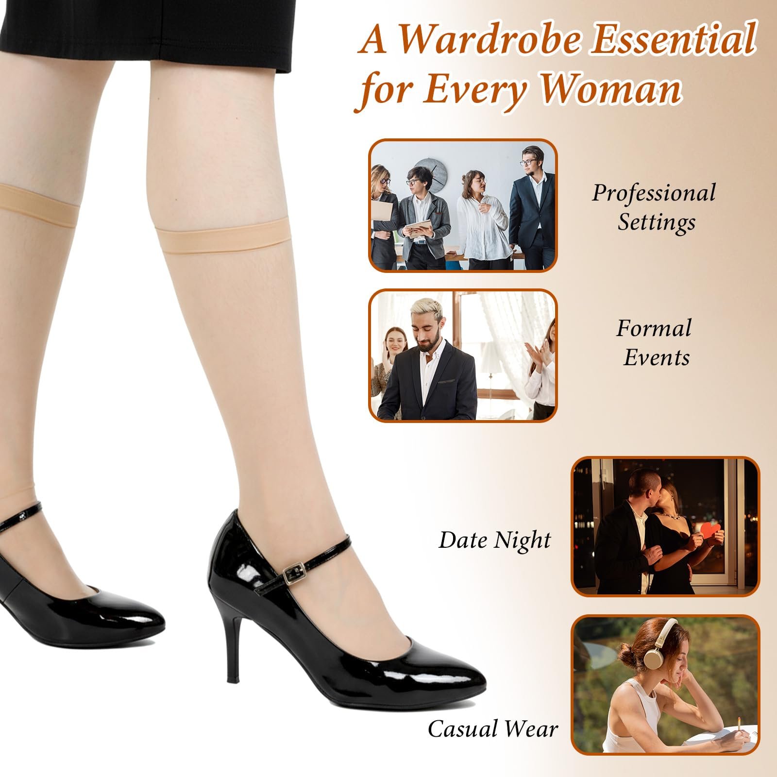 Носки до колена без пальцев Elasticity, 8 пар, для вечеринок, особых случаев или повседневного использования (One Size), фото №3