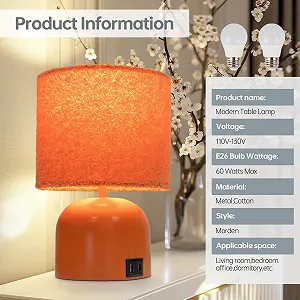 Настільна лампа LED сенсорна, димована з портами USB A+C, помаранчева synthetic.ua - Фото 1