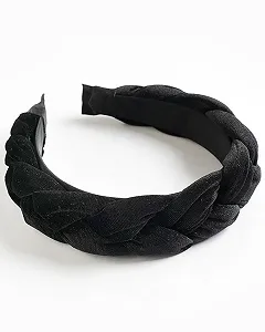Обруч на голову плетеный Бархатный эластичный аксессуар для волос Черный - Фото 1