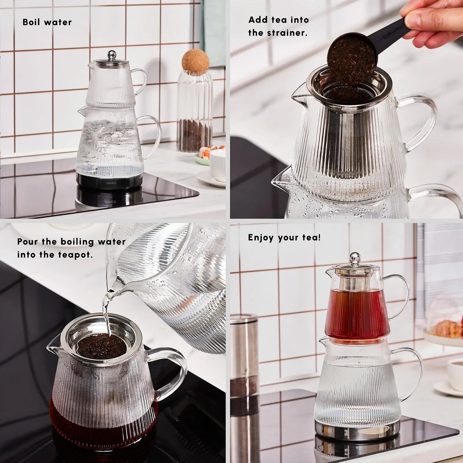 Чайник-заварник Karaca Keops Боросилікатне скло 1,5 л та Скляний, фото №6