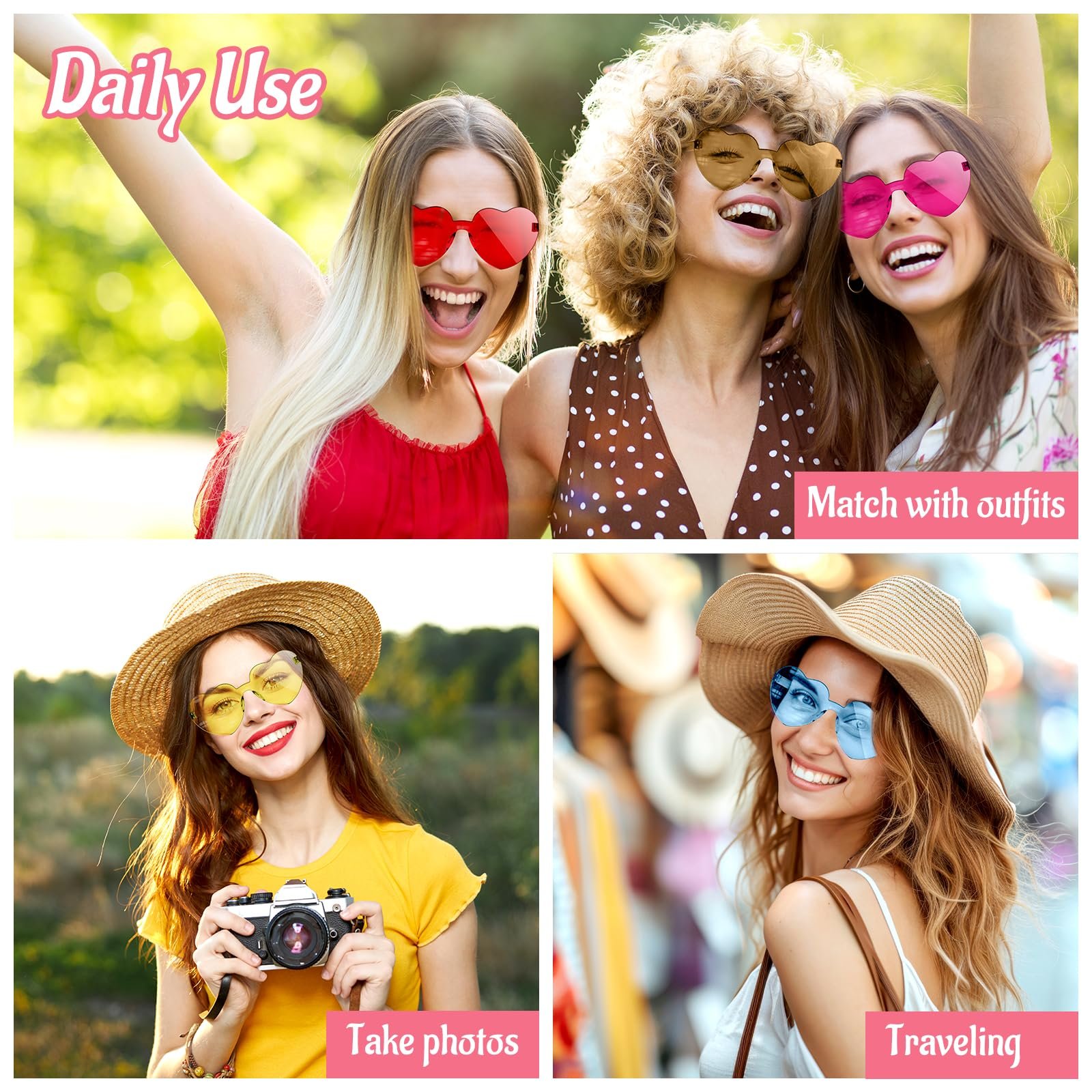 Сонцезахисні окуляри у формі серця Morcheiong, різнокольорові без оправи, фото №4