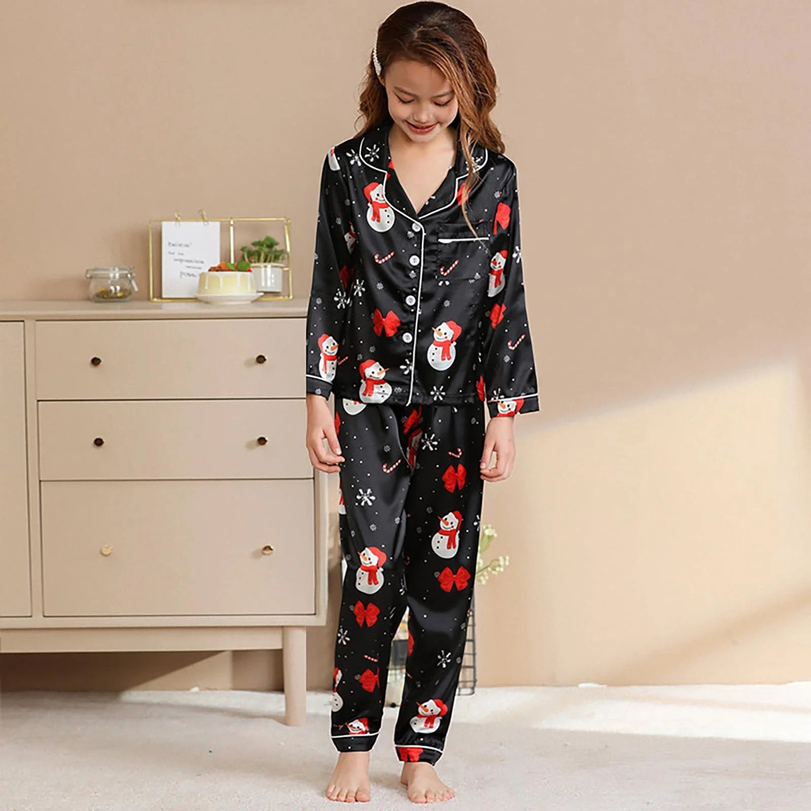 Дитяча Різдвяна Піжама Сніговик Довгий Рукав Бавовна Зима, фото №3