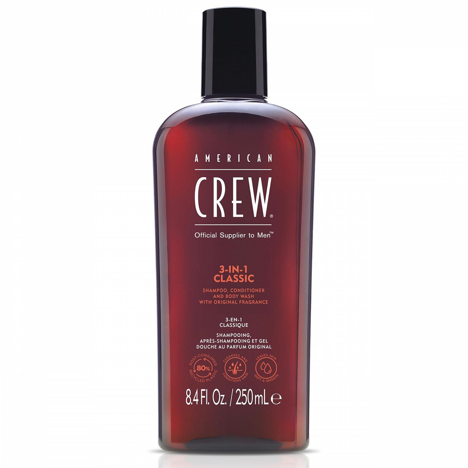 Шампунь, кондиционер и гель для душа 3-в-1 AMERICAN CREW для ежедневного очищения тела и волос для мужчин, 250 мл, фото №1