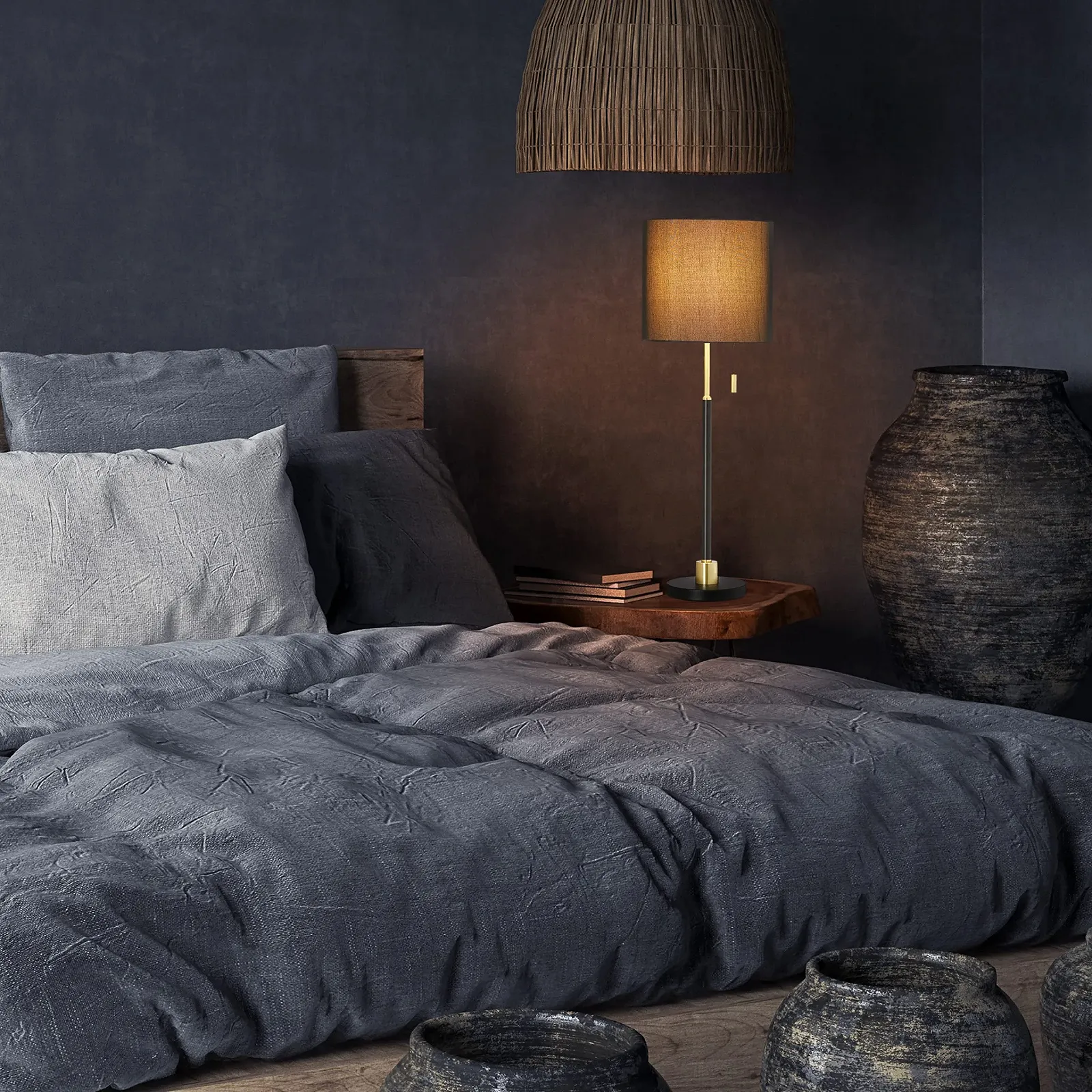 Настільна лампа Relaxdays з тяговим вимикачем тканинний абажур E27 69 x 24 см Чорний/Золотий, фото №5