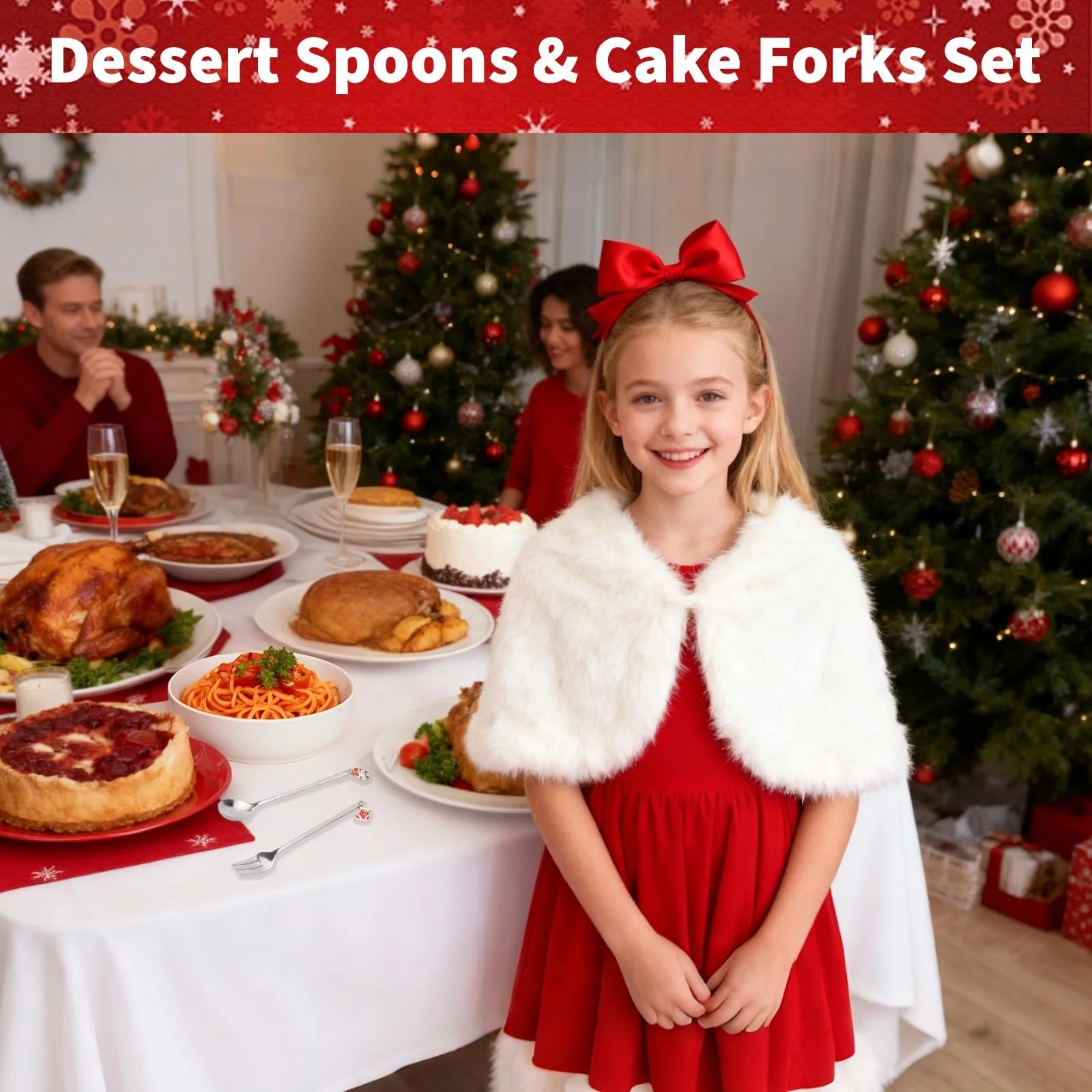 Набір Різдвяних Ложок і Виделок для Торта (12 шт), фото №6