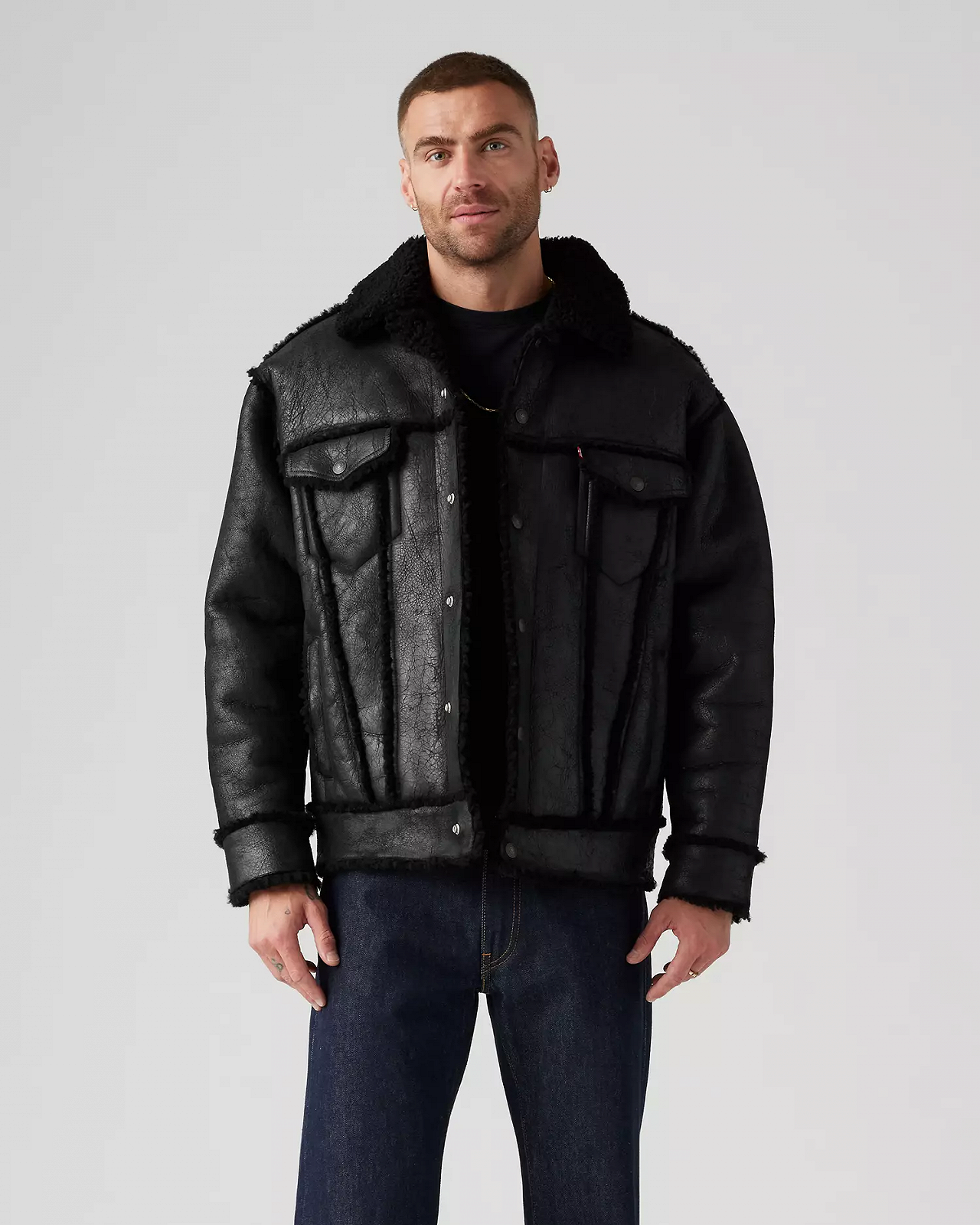 Чоловіча шкіряна куртка Levis - Shearling Trucker Goliath Sherpa - XL, фото №2