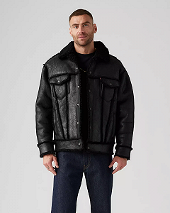 Чоловіча шкіряна куртка Levis - Shearling Trucker Goliath Sherpa - XL synthetic.ua - Фото 1