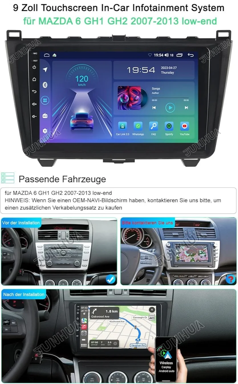 Штатная автомагнитола JUNHUA для Mazda 6 GH1 GH2 2007-2013 / 9" / Сенсорная / 2/32Гб / Android 13 / Apple CarPlay / Android Auto / Bluetooth / WI-FI / GPS / USB, фото №5