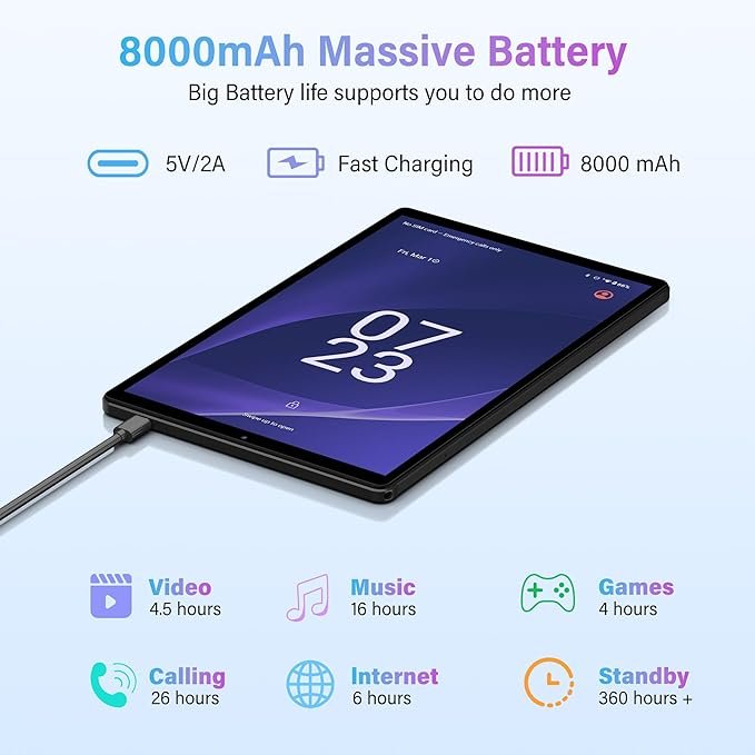 Планшет 10.4" Full HD RUSHAR P107 12+24/256Gb 4G 2-SIM 8 ядер Android 14 8000 mAh Чорний, фото №3