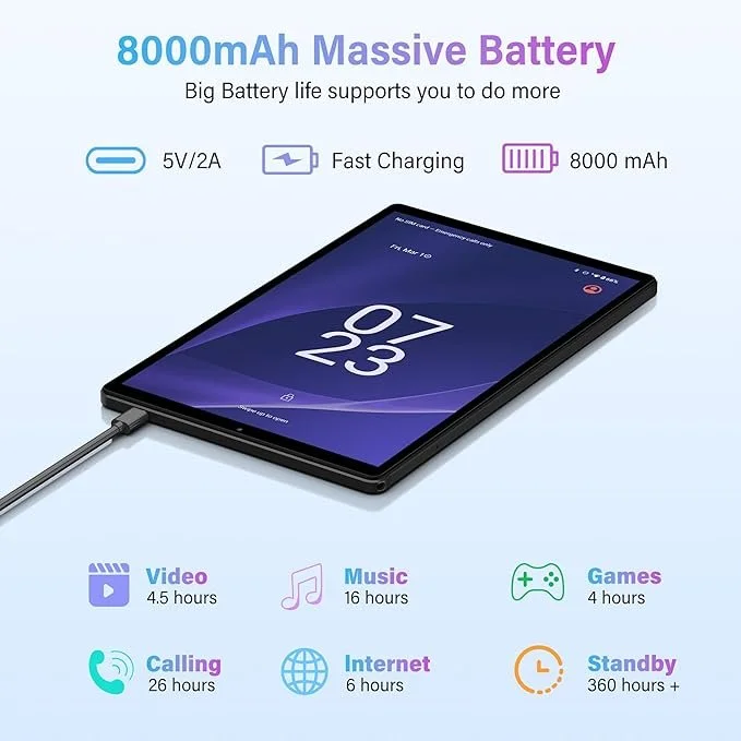 Планшет 10.4" Full HD RUSHAR P107 12+24/256Gb 4G 2-SIM 8 ядер Android 14 8000 mAh Черный, фото №3