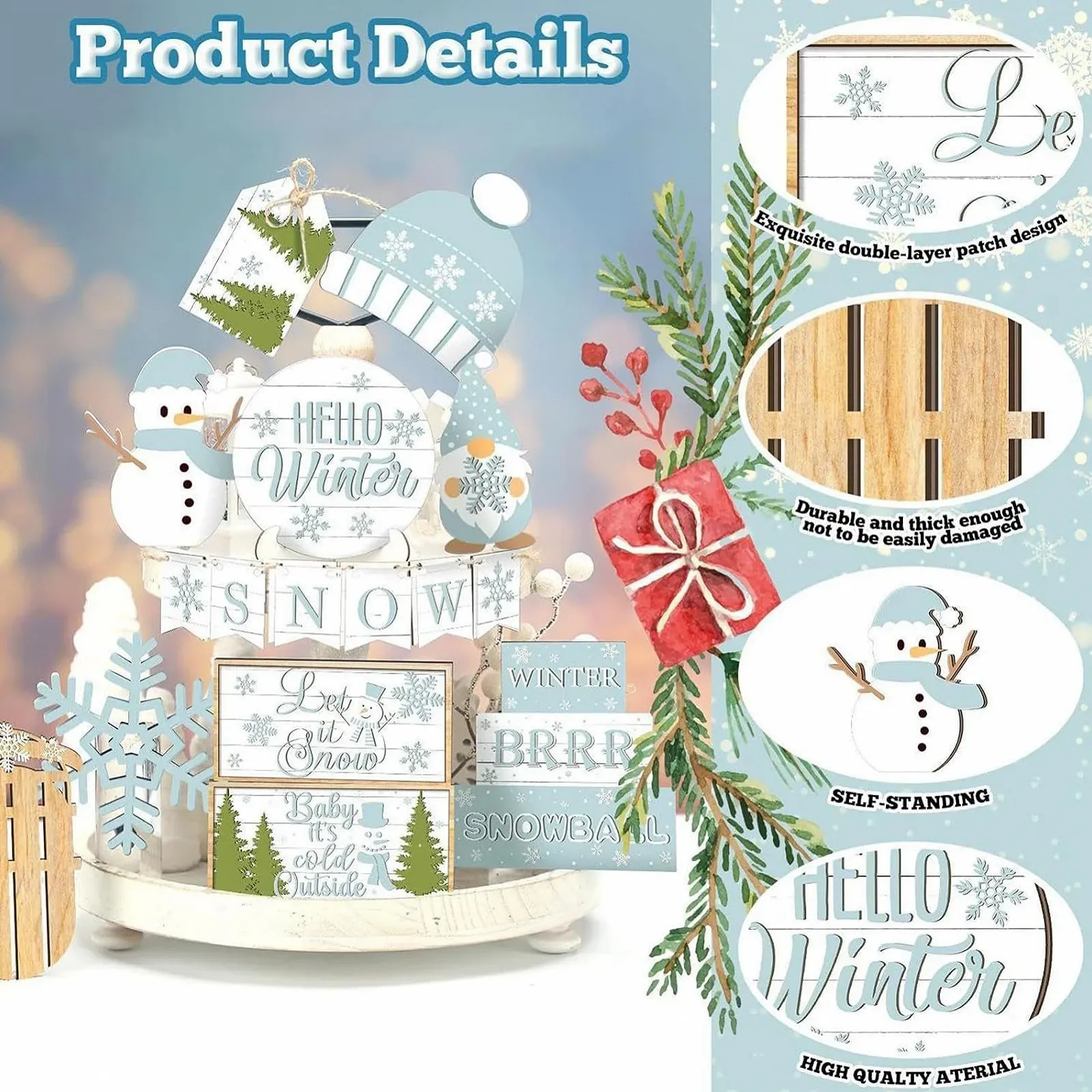 Декоративна таця Fyrdyn Winter, набір для різдвяної прикраси з сніжинками, фото №2